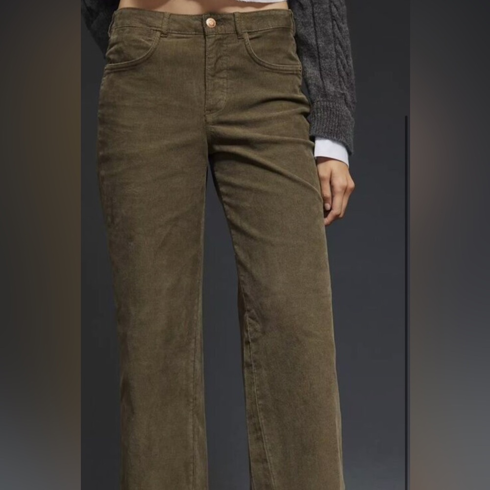 Women's Olive High-Rise Wide-Leg Corduroy Pants